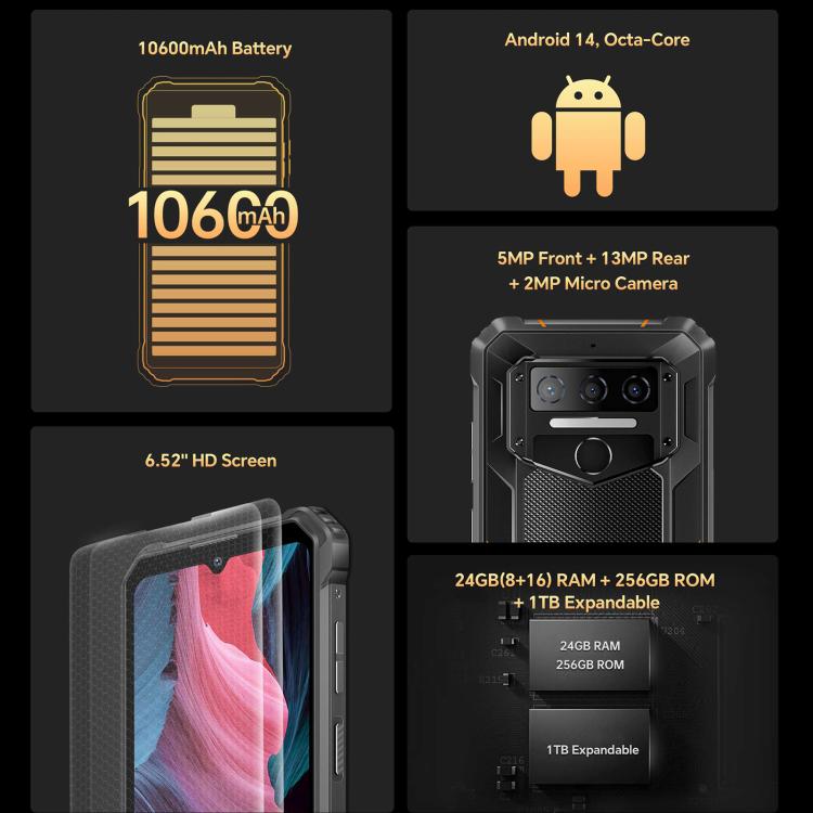 Oukitel WP23 Plus Rugged Phone, 8GB+256GB, 6.52 inch Android 14.0Unisoc T606 Octa-core, NFC, OTG, Network: 4G Oukitel WP23 Plus Rugged Phone, 8GB+256GB, 6.52 inch Android 14.0Unisoc T606 Octa-core, NFC, OTG, Network: 4G
